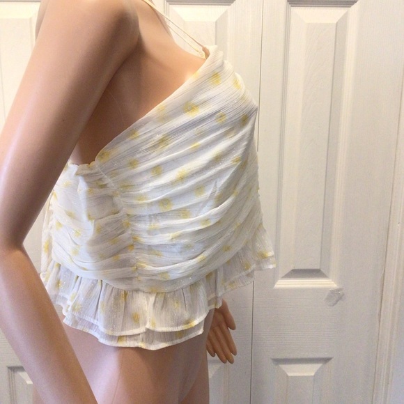 Forever 21 Plus Yellow Polka Dot Print Metallic Ruffled Halter Top Size 0X - Picture 6 of 14